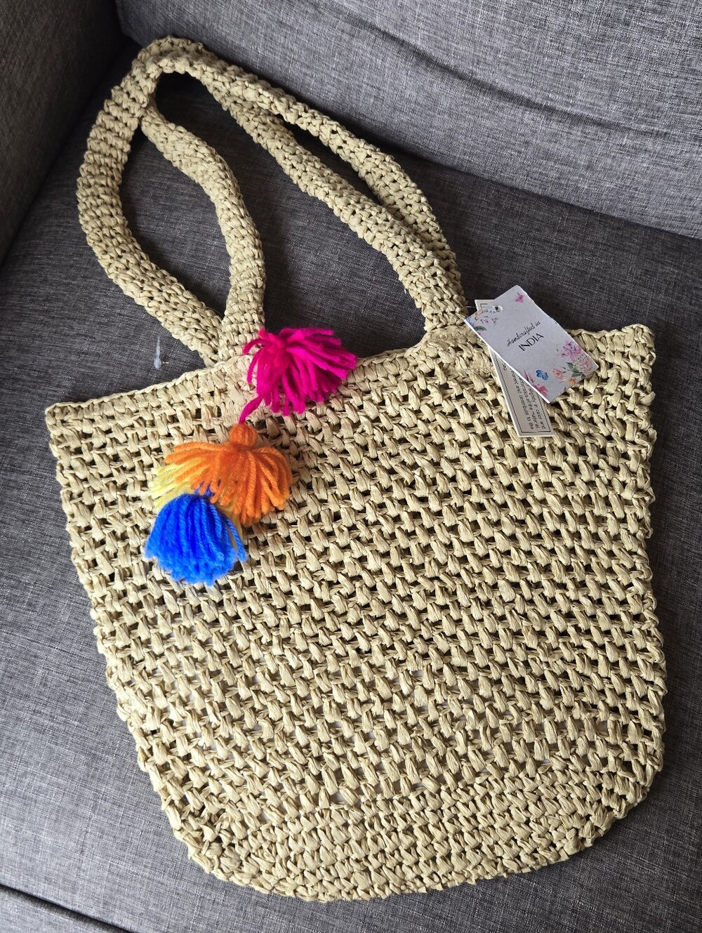 NWT Woven Straw Purse Handcrafted In India - Picture 2 of 6